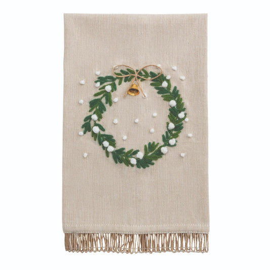 Wreath White Christmas Embroidered Towel
