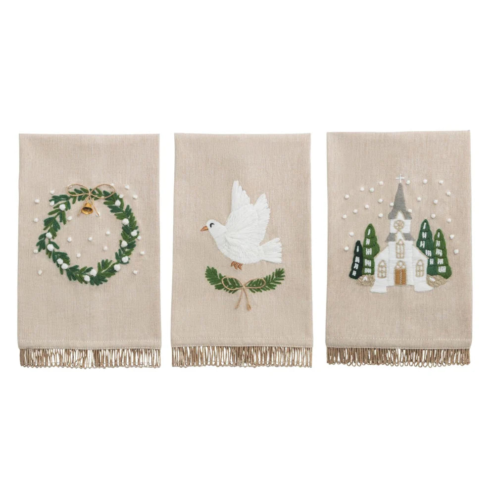 Wreath White Christmas Embroidered Towel