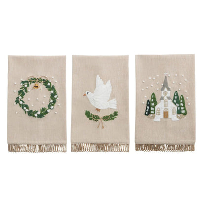 Wreath White Christmas Embroidered Towel