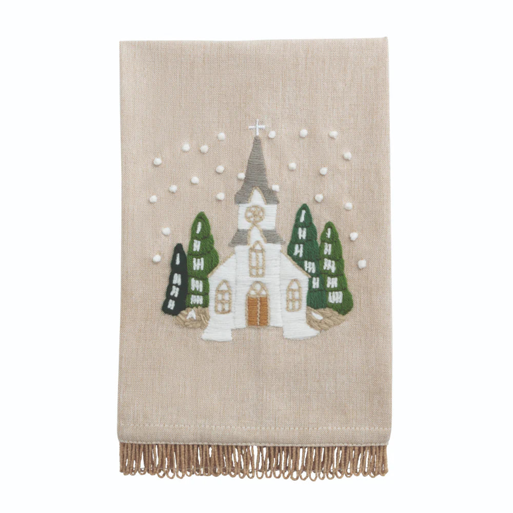 Church White Christmas Embroidered Towel
