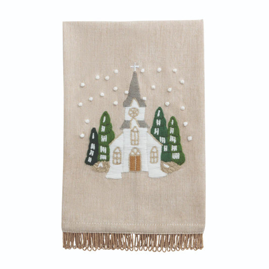 Church White Christmas Embroidered Towel