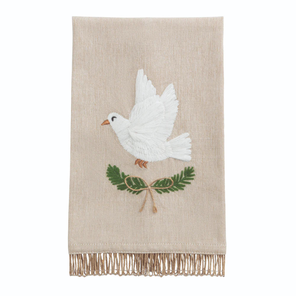 Dove White Christmas Embroidered Towel