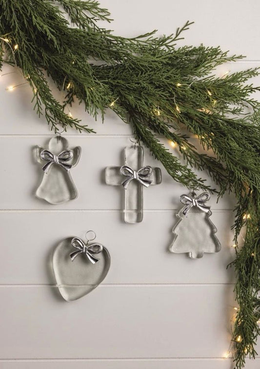 Cross Metal Heart Glass Ornament
