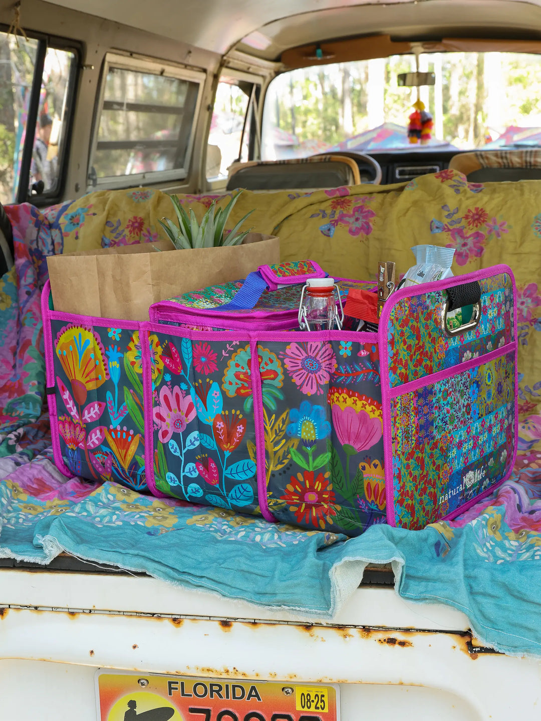 Car Trunk Organizer Navy Folk Flower