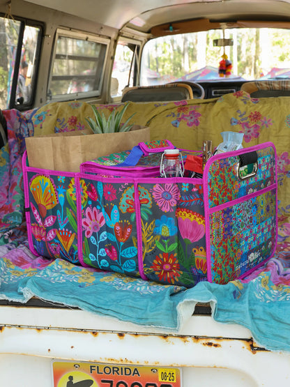 Car Trunk Organizer Navy Folk Flower