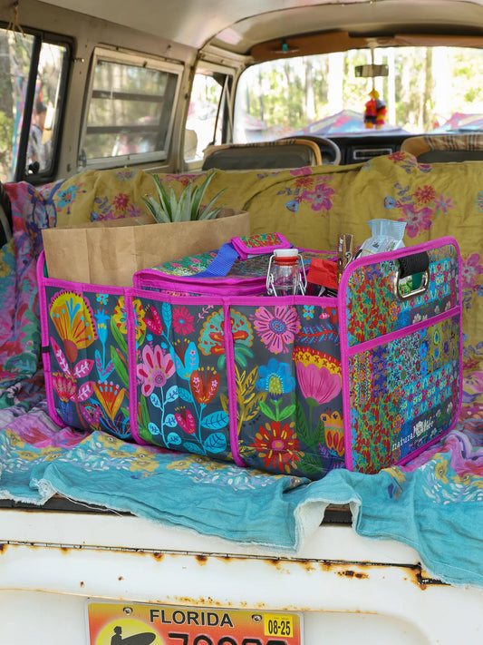 Car Trunk Organizer Navy Folk Flower