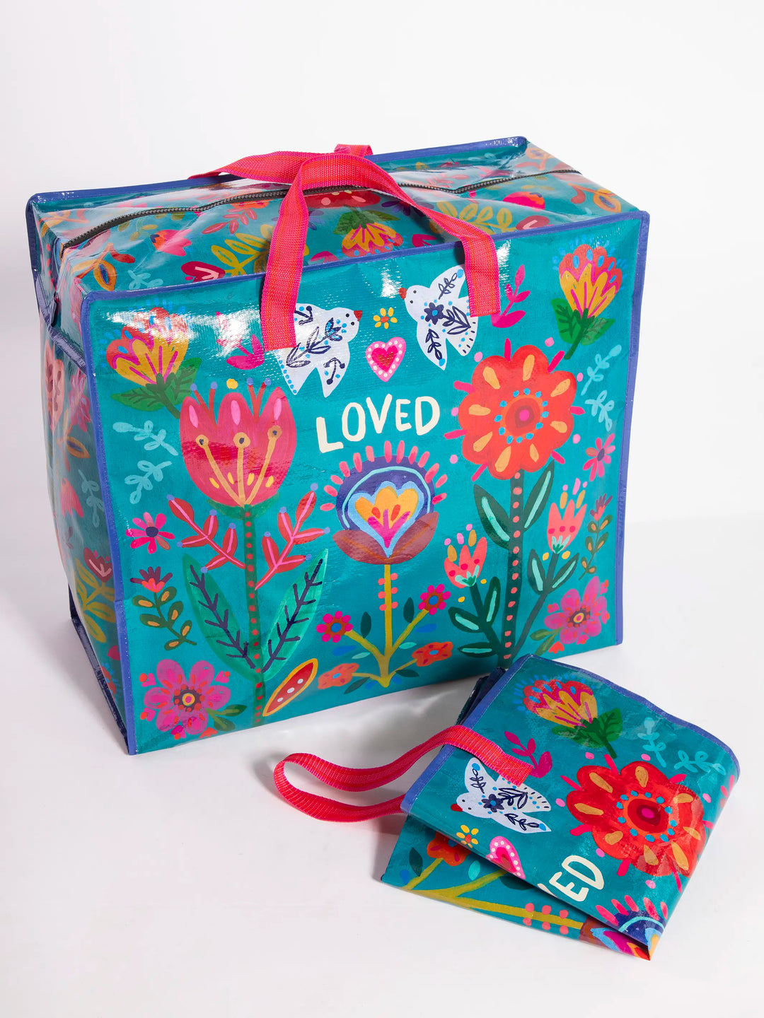 Jumbo Zip Tote- Teal Loved