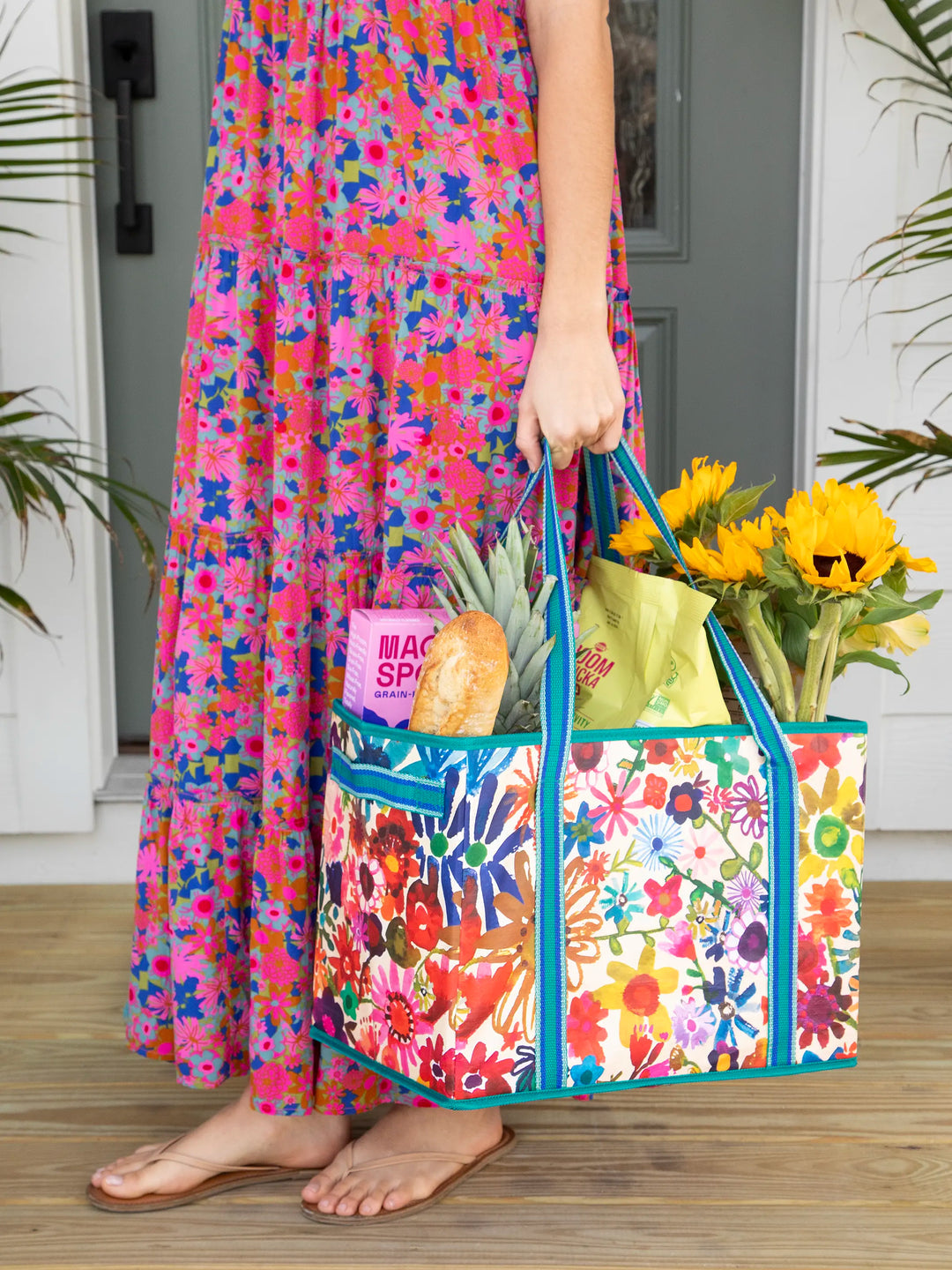 Reusable Grocery Tote Set 2- Bright Floral