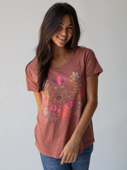 Boho Tee, Small Rust Folk Flower