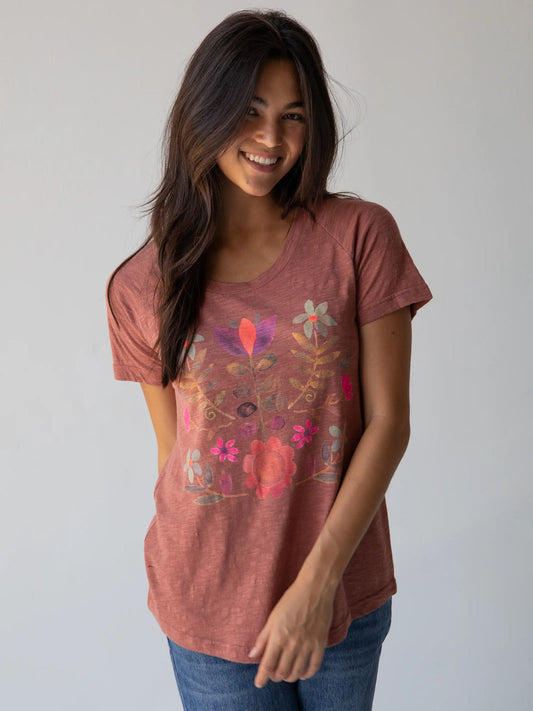 Boho Tee, Medium, Rust Fold Flower