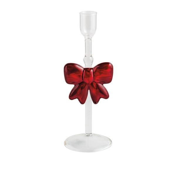 Bow Christmas Glass Taper Holder