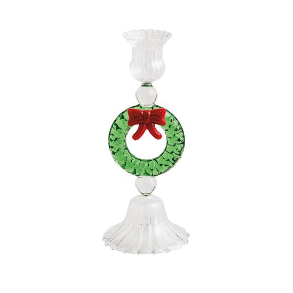 Wreath Christmas Glass Taper Holder