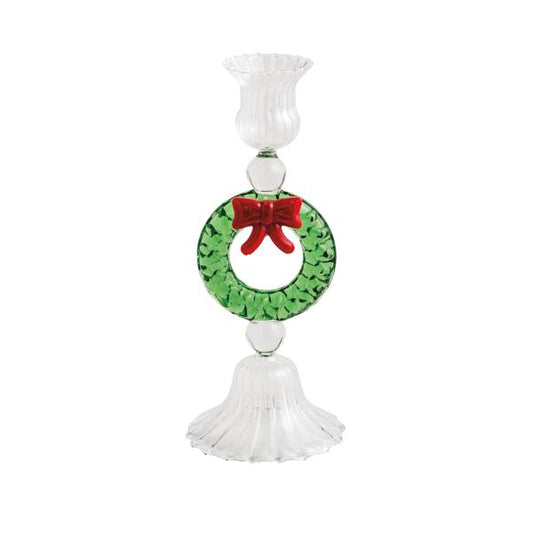 Wreath Christmas Glass Taper Holder