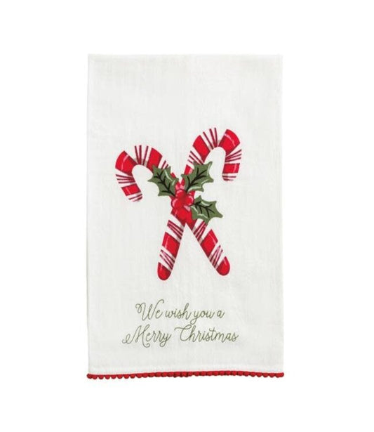 Candy Cane Christmas Pom Printed Towel