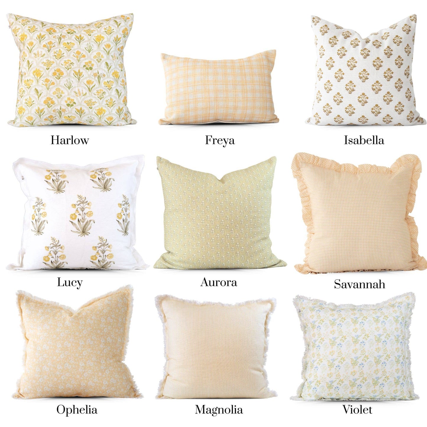 Lucy Hand Painted Block Print Floral Pillow Cover - Gold: 20X20