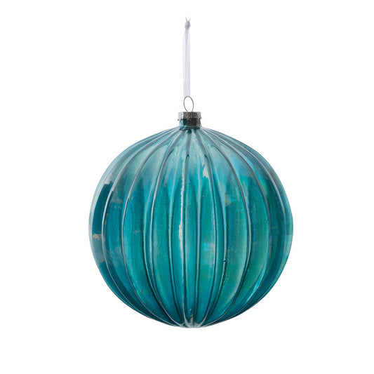 Promo Northern Sky Blue Pleated Glass Ball Ornament