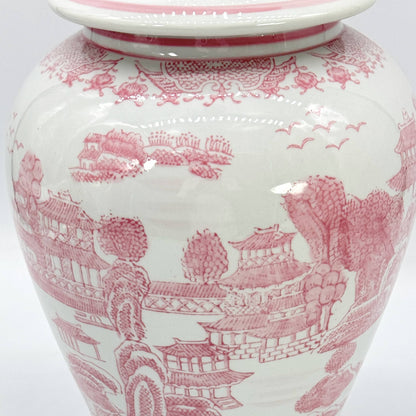 Pink & White Chinoiserie Ceramic Jar 18"