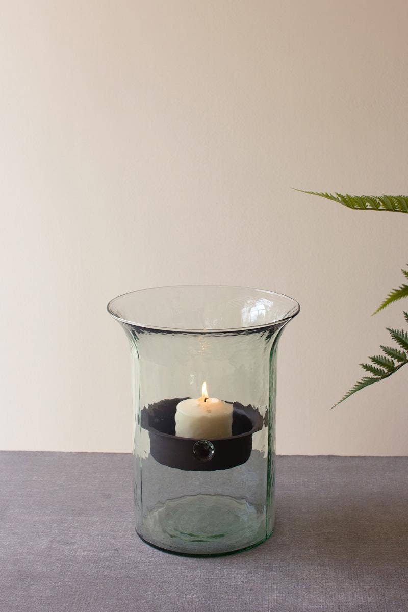 ORIGINAL GLASS CANDLE CYLINDER W RUSTIC INSERT - SMALL: Clear / Glass/Metal / 7"d x 11"t