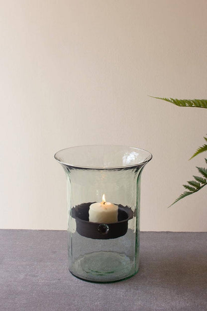 ORIGINAL GLASS CANDLE CYLINDER W RUSTIC INSERT - SMALL: Clear / Glass/Metal / 7"d x 11"t