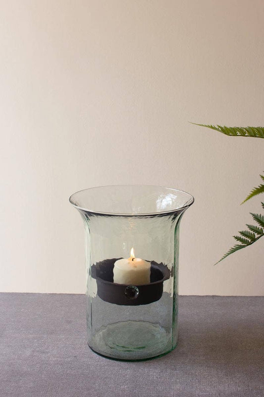ORIGINAL GLASS CANDLE CYLINDER W RUSTIC INSERT - SMALL: Clear / Glass/Metal / 7"d x 11"t