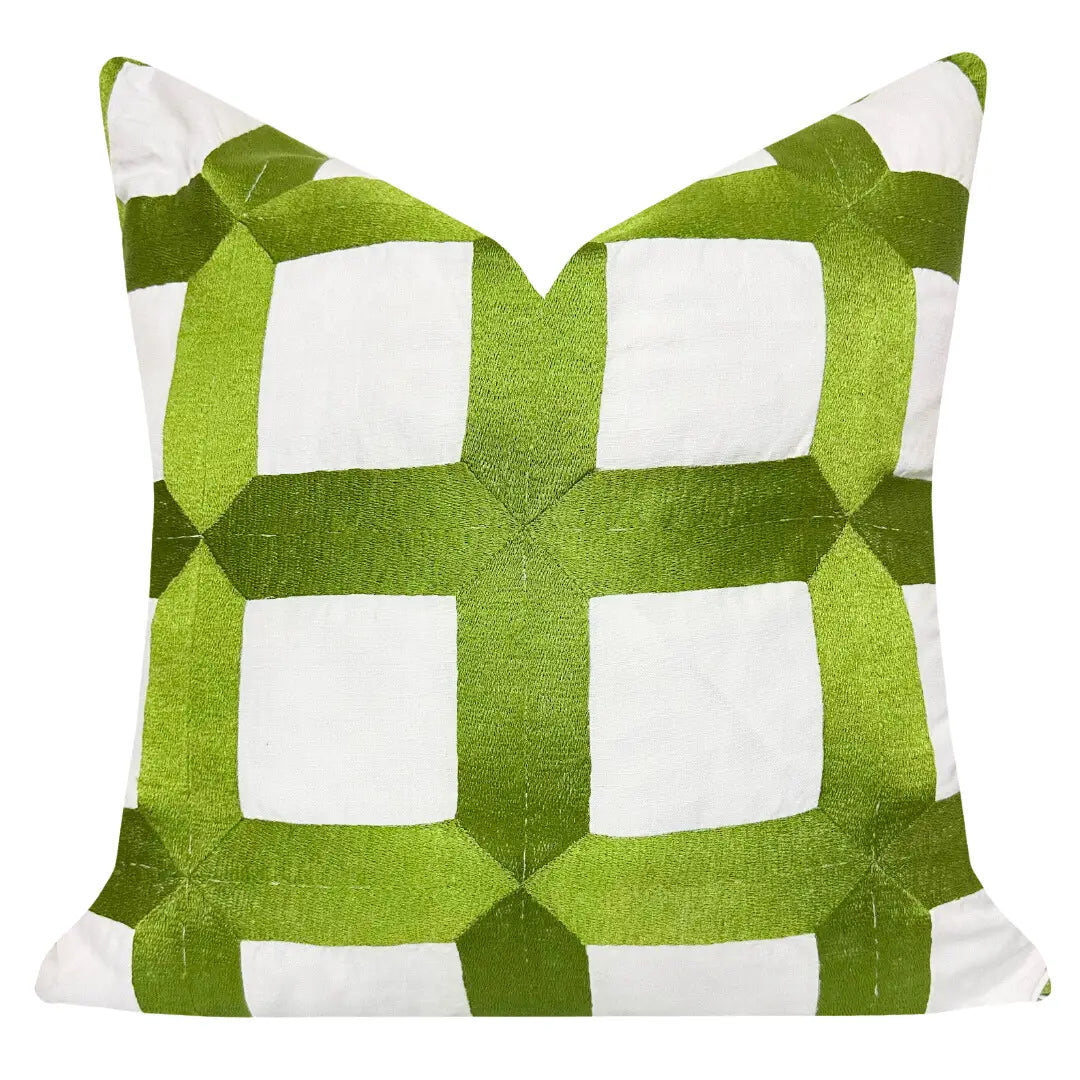 Green Embroidered Lattice Pillow