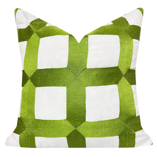 Green Embroidered Lattice Pillow