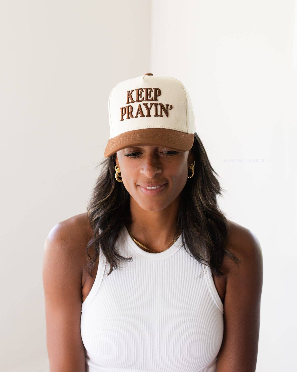Keep Prayin' Unisex Christian Trucker Hat: Army Green