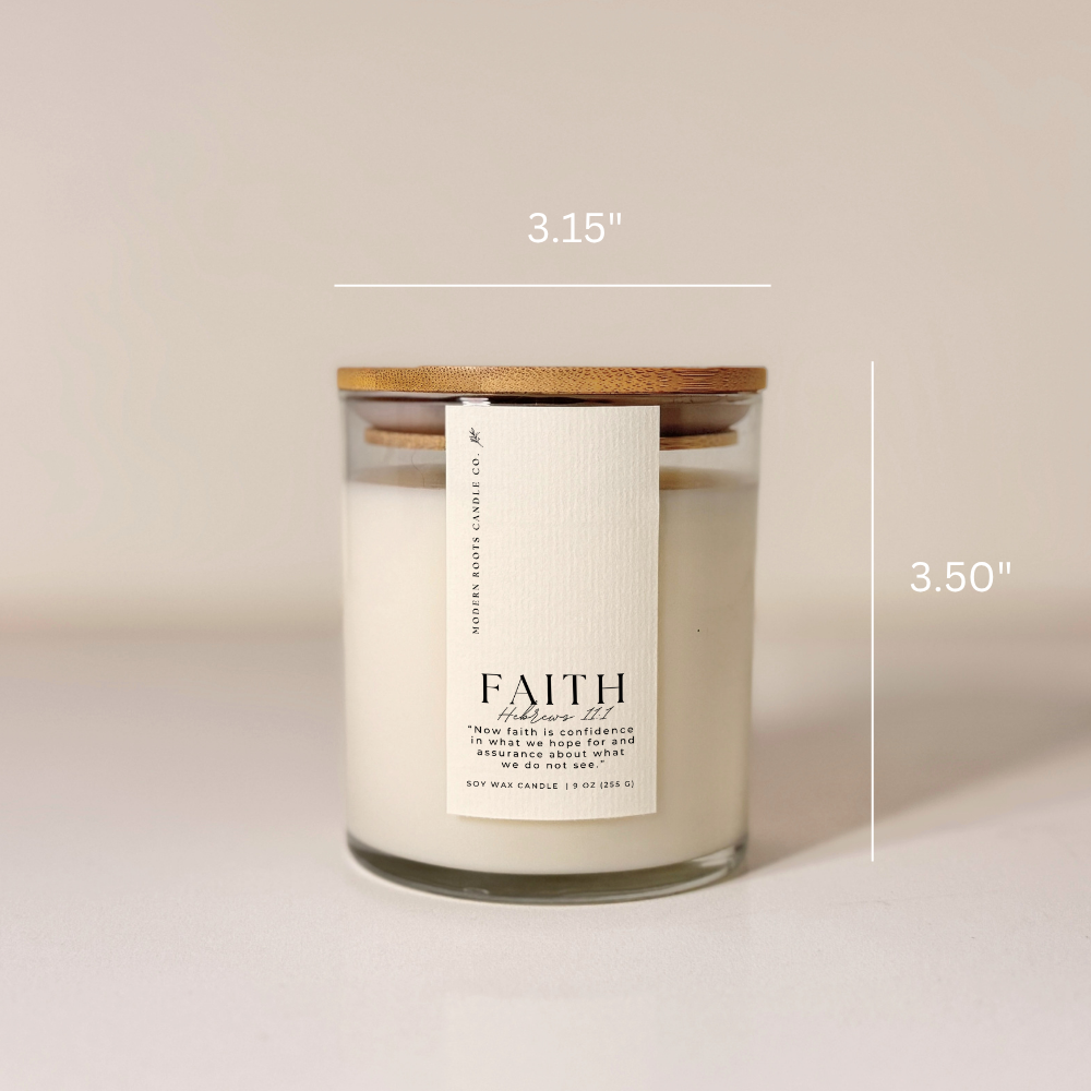 Faith | Lily & Bergamot | 9 oz. Clear Jar Soy Candle: Natural Wood Lid