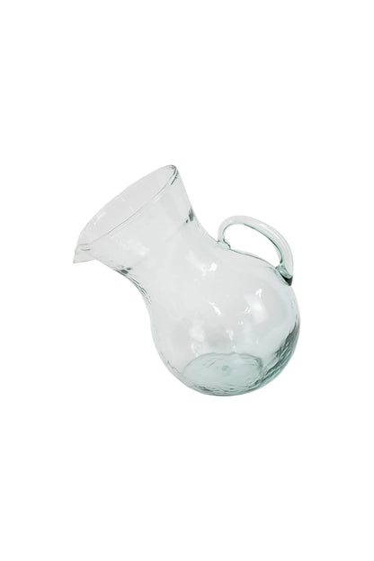 LARGE GLASS TILTED PITCHER: Clear / Recycled Glass / 8" x 12"t