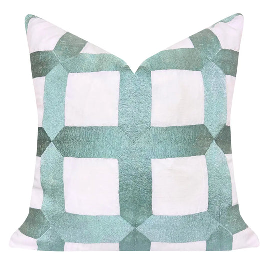 Blue Embroidered Lattice Pillow