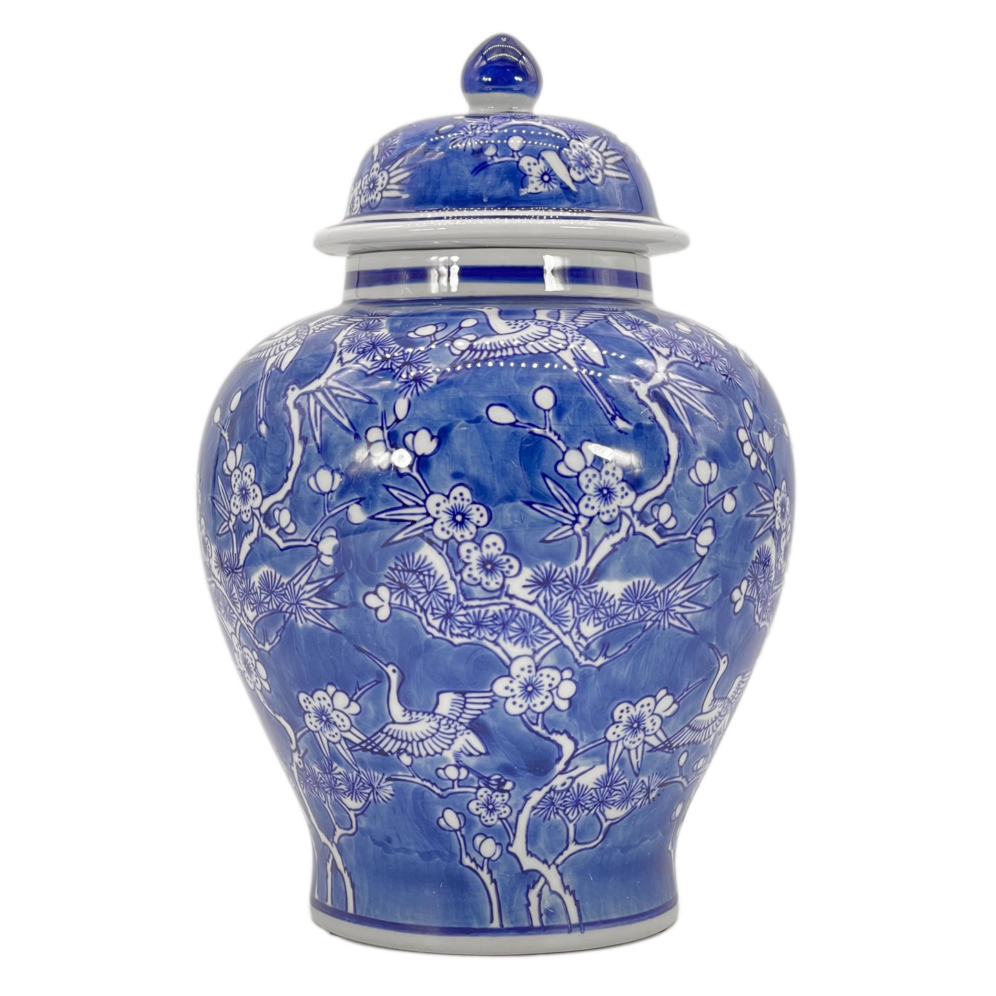 Floral Chinoiserie Ceramic Ginger Jar 12": Rust Red