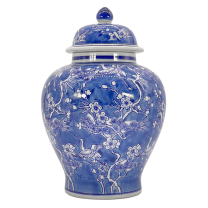 Floral Chinoiserie Ceramic Ginger Jar 12": Classic Blue & White