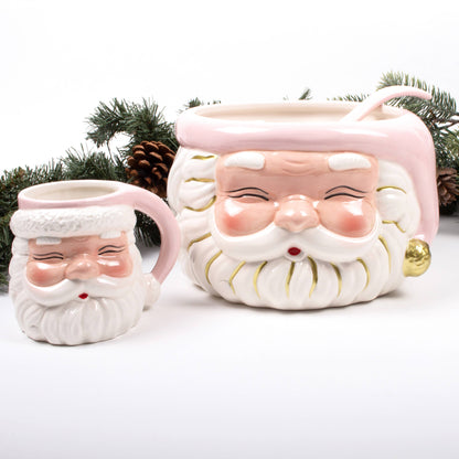 Pink Santa Ceramic Punch Bowl & Ladle, 120 oz