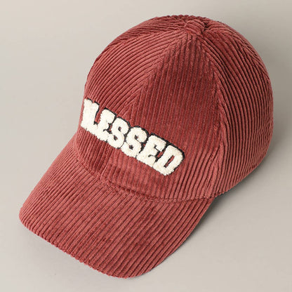 BLESSED 3D Embroidered Corduroy Baseball Cap: BURGUNDY / One Size
