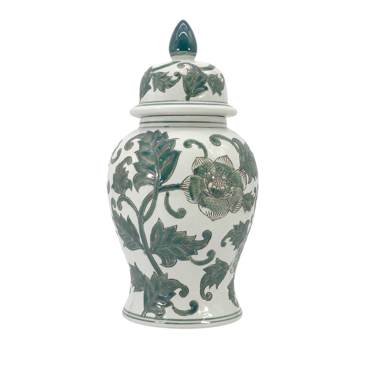 Classic Urn Shape Chinoiserie Ginger Jar 14" : White & Green