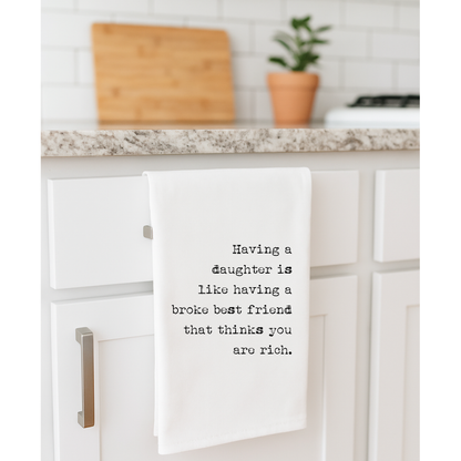 daughter broke, flour sack gift towel