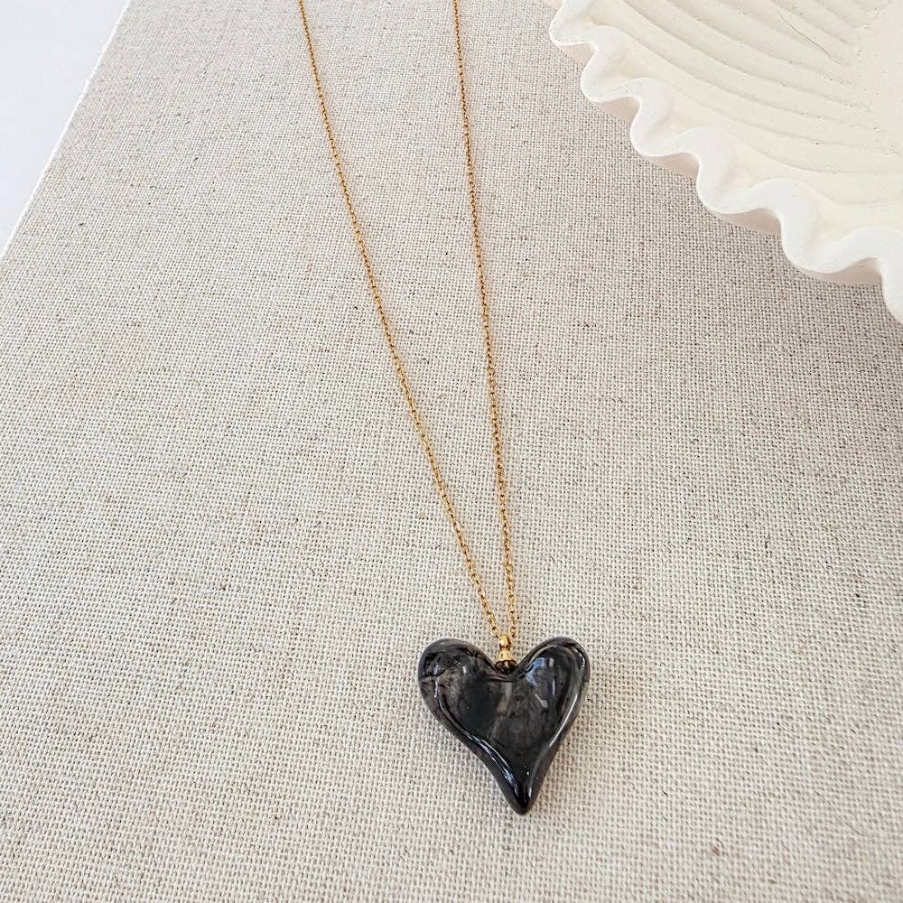Jan Resin Heart Necklace - WATERPROOF: Crystal