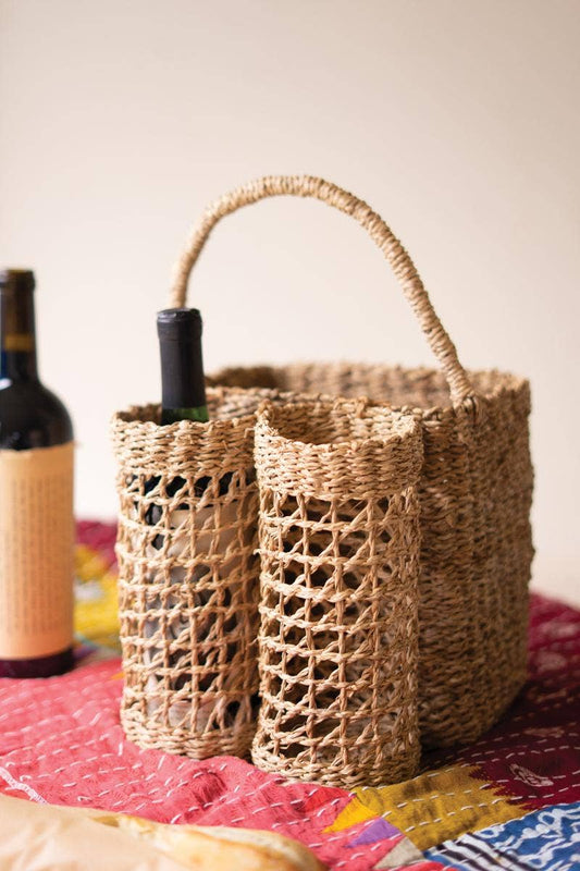 SEAGRASS WINE AND STORAGE BASKET: Brown / Seagrass / 9" x 10.5" x 14.5"t