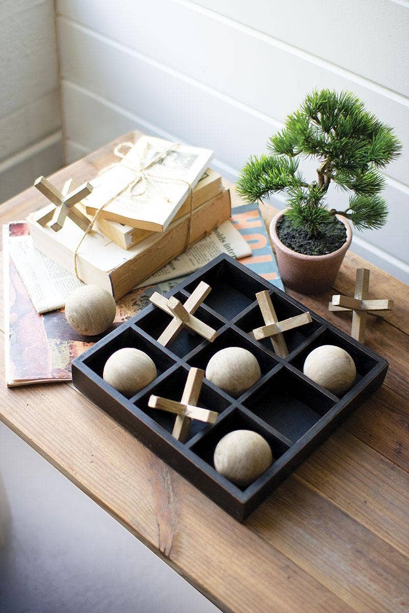 NATURAL AND BLACK WOODEN TIC-TAC-TOE SET: Black / Wood / 10" x 10"