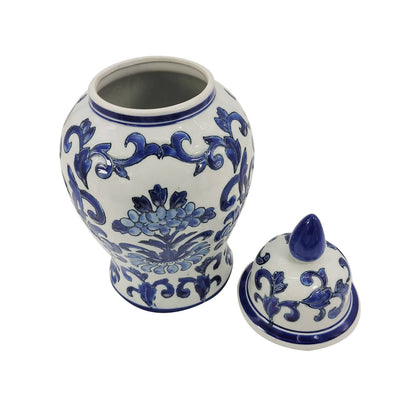 Classic Urn Shape Chinoiserie Ginger Jar 14" : White & Green