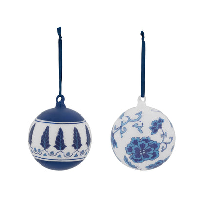 Promo Chinoiserie Peony/Feathers Glass Ball Ornament