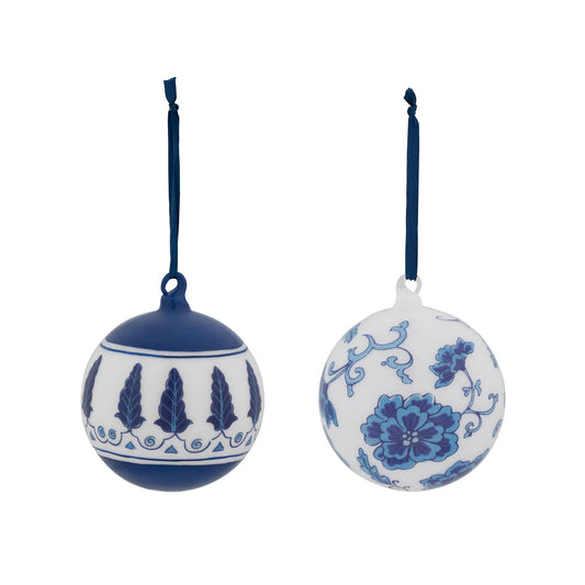 Promo Chinoiserie Peony/Feathers Glass Ball Ornament