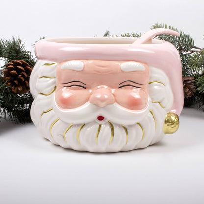 Pink Santa Ceramic Punch Bowl & Ladle, 120 oz