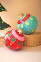 SET/2 LARGE COLORFUL CHRISTMAS BALL ORNAMENTS: Multi / Metal / Large: 11"d x 13"t;  
Small: 10"d x 11"t