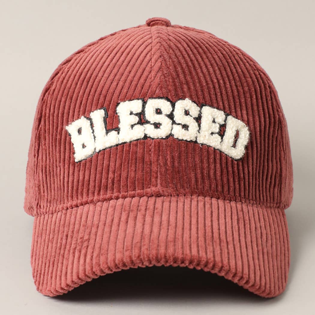 BLESSED 3D Embroidered Corduroy Baseball Cap: BURGUNDY / One Size