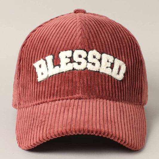 BLESSED 3D Embroidered Corduroy Baseball Cap: BURGUNDY / One Size