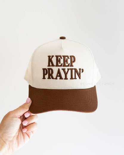 Keep Prayin' Unisex Christian Trucker Hat: Brown