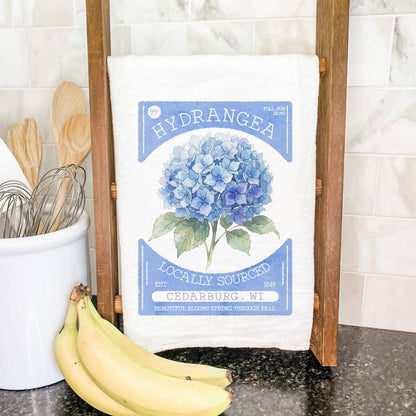 Hydrangea Seed Packet - Custom Cotton Tea Towel: 19" x 28" (with loop)