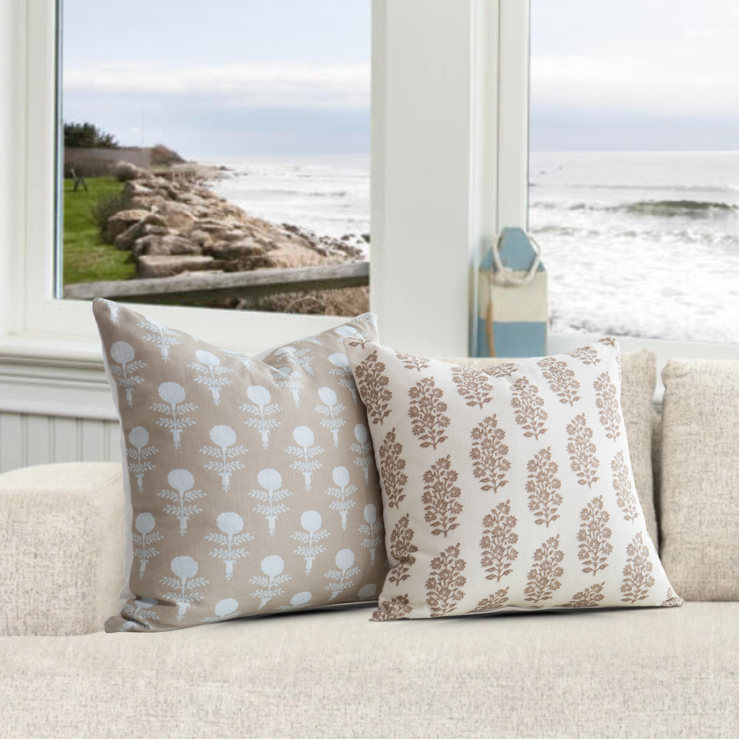 Elodie Oyster Block Print Pillow Cover