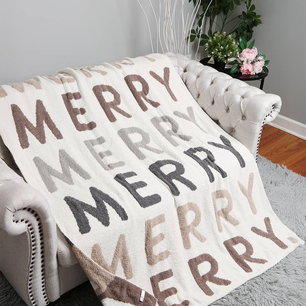 Multi Color Merry Pattern Print Cozy Throw Blanket: MULTI / ONE SIZE